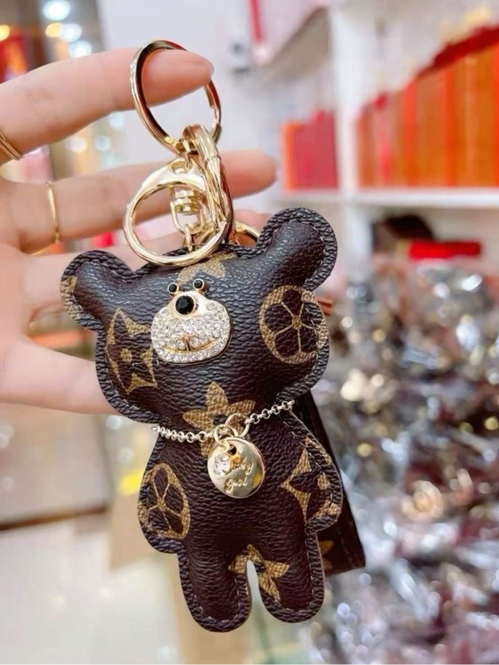 Luxury bear keychain with flower print